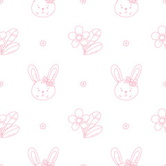 seamless pattern with bunnies and flower