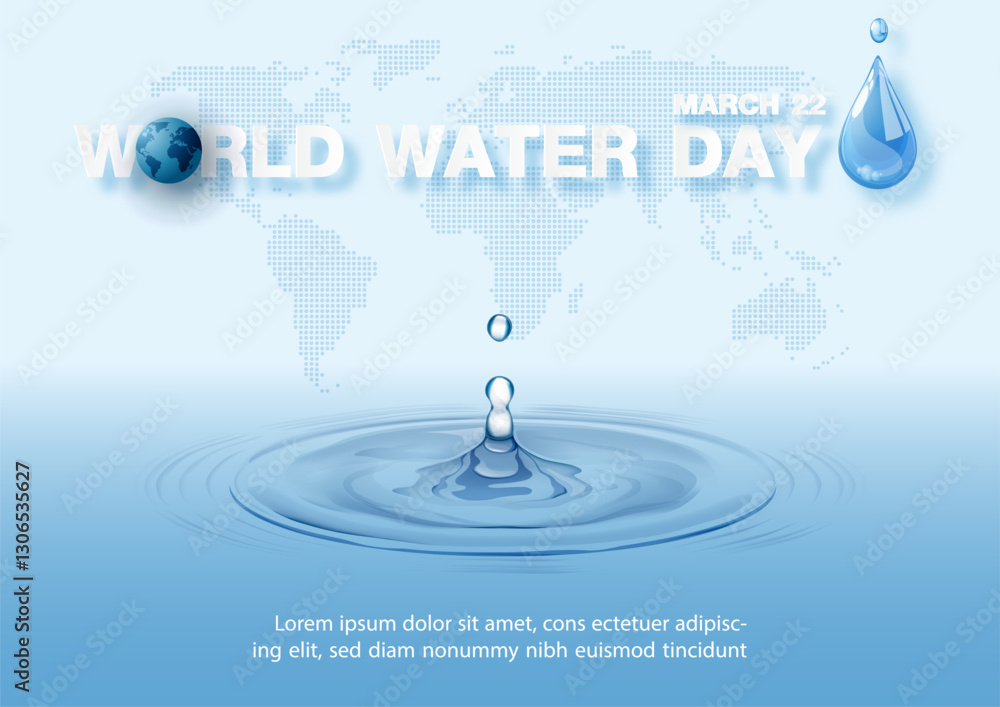 Aufkleber poster's campaign of world water day with transparent drop of water falling with wording of world wa