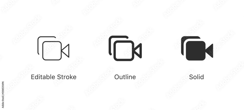Poster video camera icon, video call app icon sign for media, streaming, recording and communication app de