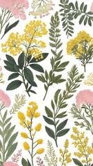 elegância floral, gradiente dourado, composição harmoniosa, brilho de mimosa, textura suave, flores simbólicas, beleza natural, design delicado, cores pastel,