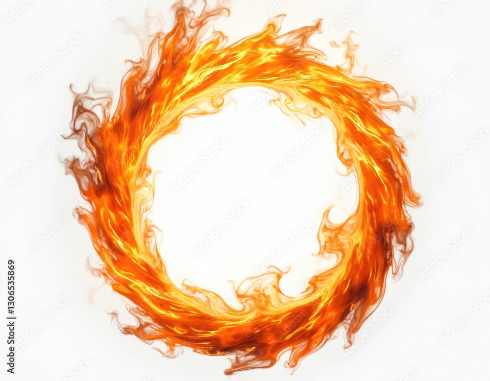 Aufkleber fiery ring of flames isolated on transparent background. burning circle border frame effect. orange 