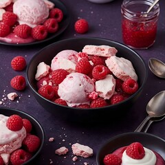 ice cream with raspberries
