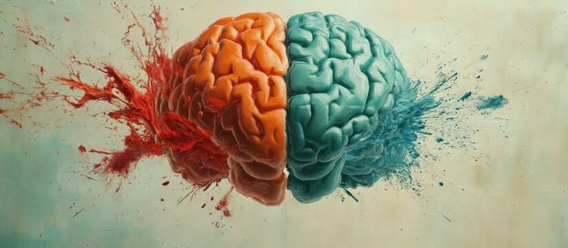 Divided brain with explosive color burst.