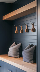 Modern Mudroom with Floating Hooks and Minimalist Storage Bench