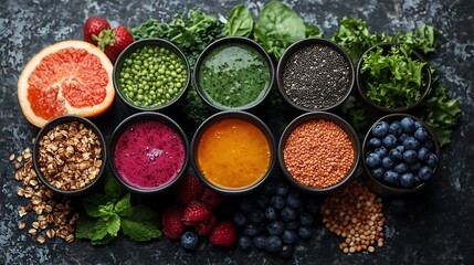 Fresh detox smoothie station featuring superfoods in a vibrant kitchen setting healthy lifestyle inspiration