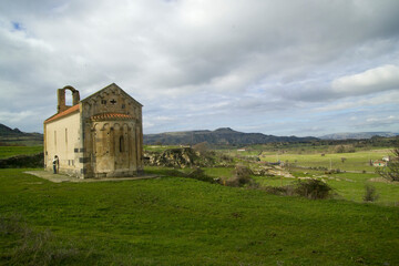 Fototapeta premium old church in the mountains, Romanesque church of San Lorenzo. Rebeccu, Bonorva, SS, Sardinia. Italy