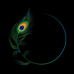 peacock feather in the shape of a round frame