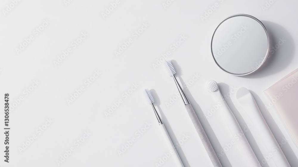 Aufkleber Neatly arranged dental tools including mirror and scaler on a soft white background for a clean and professional look Generative AI
