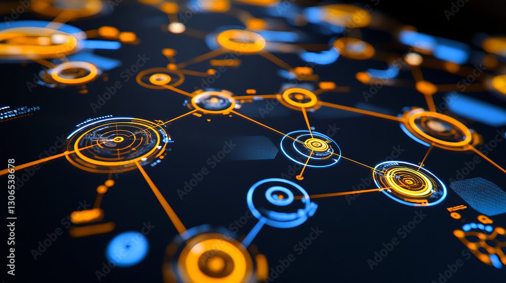 Poster data visualization of network connections in technology digital space infographic abstract close-up 