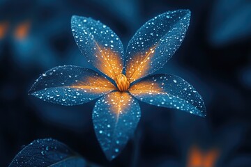 Fototapeta premium Close-up of a blue flower with water droplets glistening on its petals, perfect for use in still life photography or nature-inspired designs