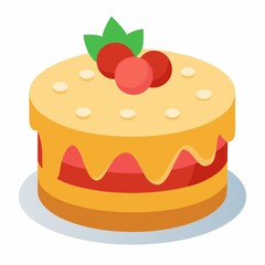 piece of cake with cherry illustration on white background.