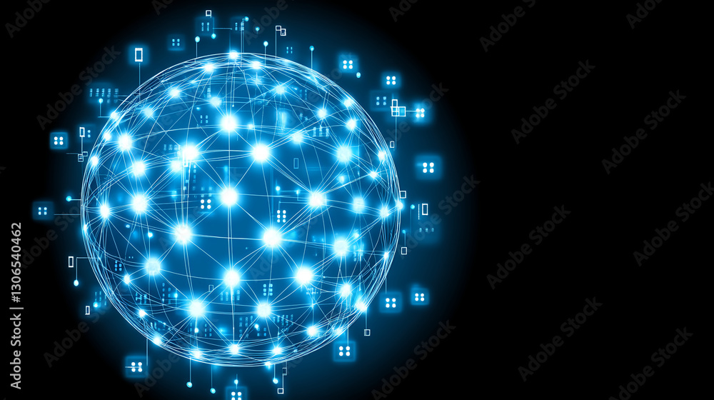 Poster exploring global connectivity through digital networks virtual environment infographic futuristic vi