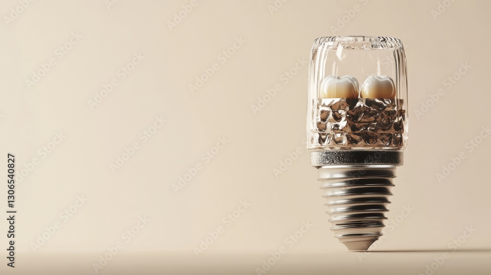 Poster highly detailed cross sectional view of a dental implant showcasing titanium structure and ceramic c