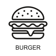Burger Line Art Icon. burger icon logo style. Black Outline Symbol  for Food and Fast Food. Vector Illustration.