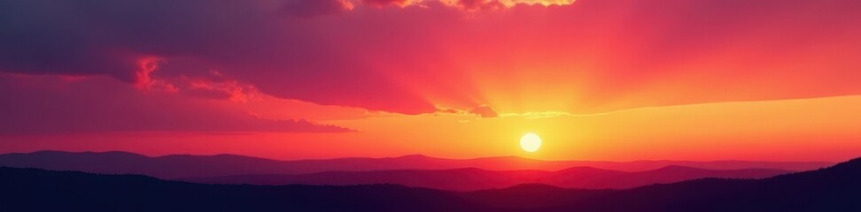 Vast sunset sky, minimal landscape silhouette, pink, sun, majestic
