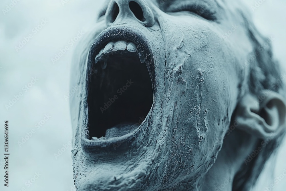 Poster a close-up of a statue with its mouth open