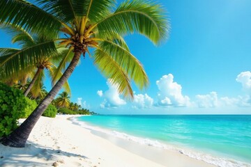 Palm trees sway on Fort Lauderdale's white sand beach , palm trees, view, sun