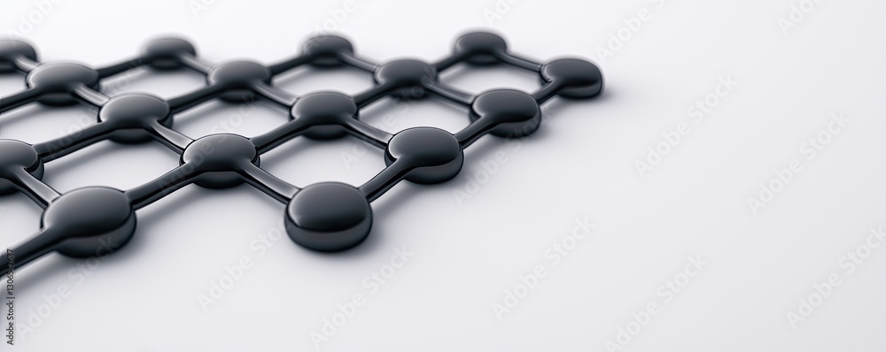 Poster a close-up view of a black geometric lattice structure on a light background, showcasing interconnec