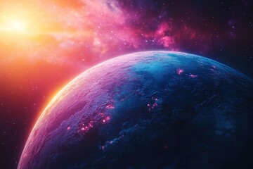 Fototapeta premium A picture of a planet with a bright sun in the background, suitable for use in space-themed designs or as a symbol of hope and positivity