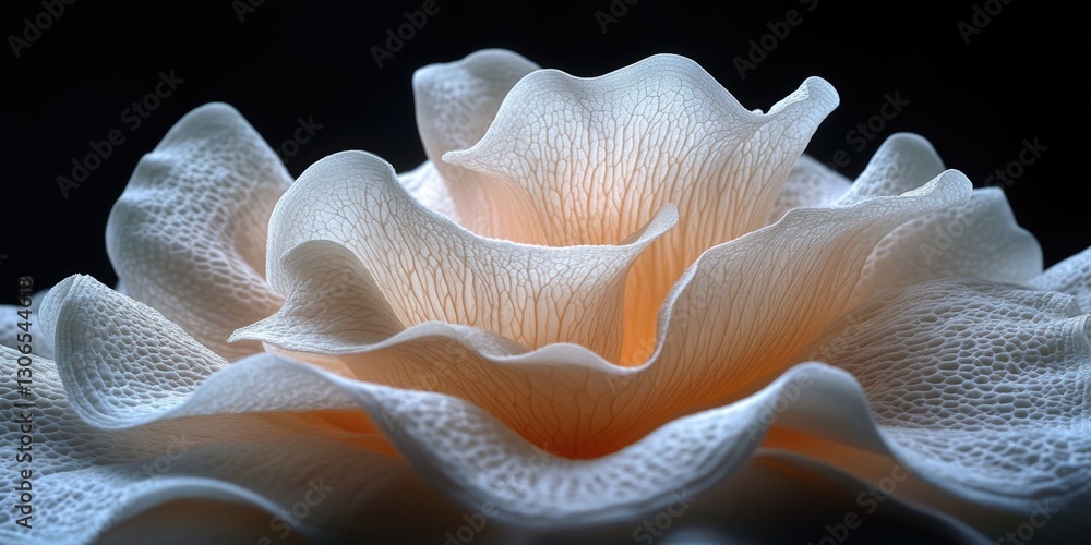 Poster a close-up of a single white flower against a dark backdrop, perfect for using in designs or art pro