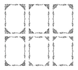 Decorative black frames. Retro calligraphic ornamental frame, vintage black and white rectangle ornaments, and ornate border. Decorative wedding frames, antique museum isolated image borders.