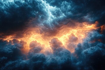 Fototapeta premium A cloudy sky with orange and blue hues