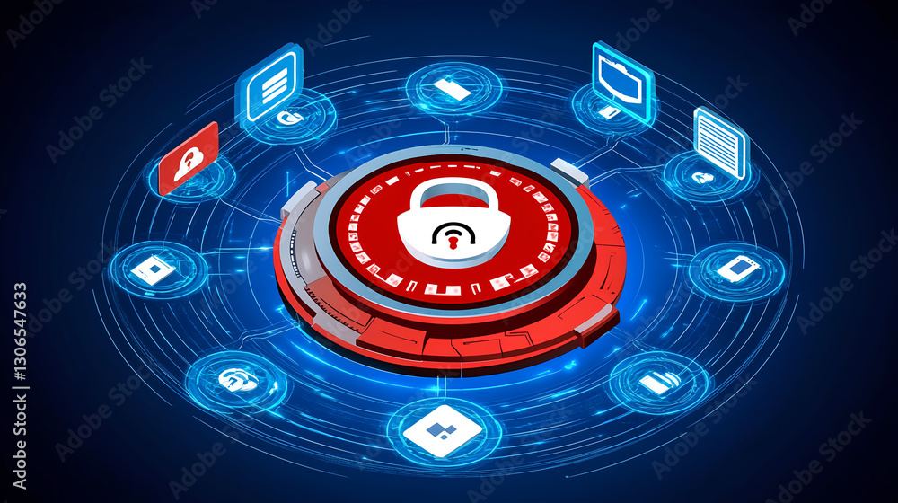 Aufkleber cybersecurity measures protecting digital assets virtual environment infographic tech landscape data