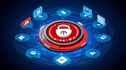 Cybersecurity measures protecting digital assets virtual environment infographic tech landscape data security concepts