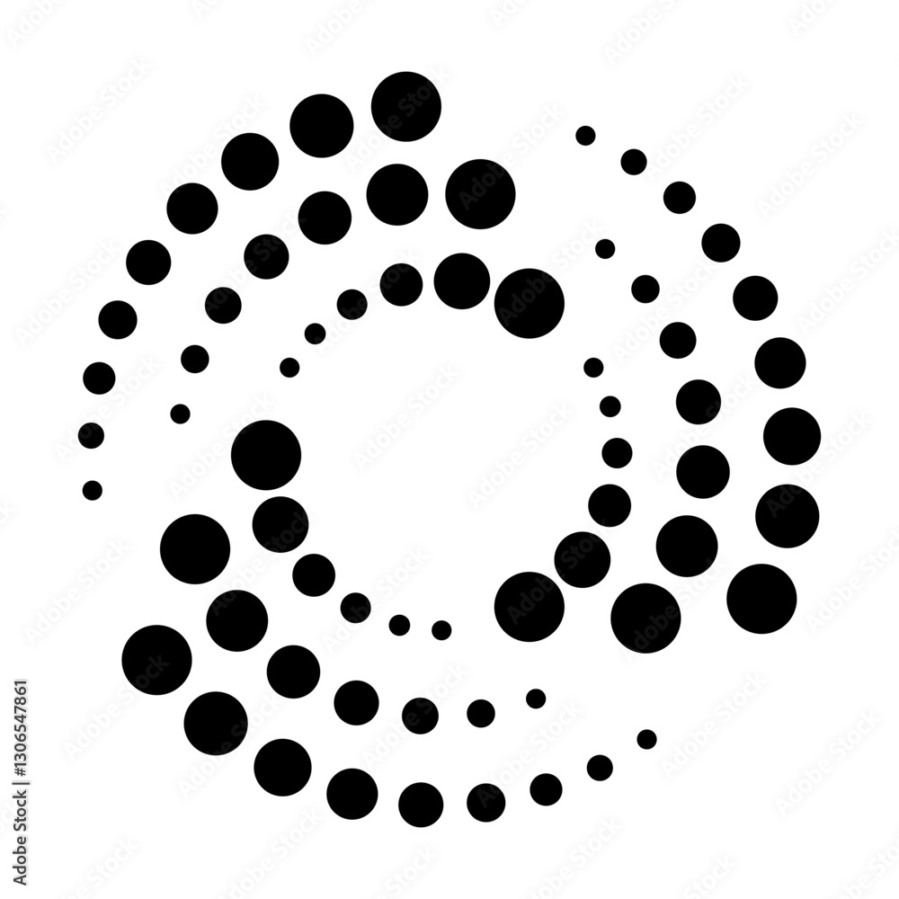 Poster halftone dotted speed lines circle. geometric art in circle form. round swirl movement symbol. halft