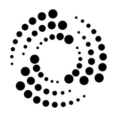 Halftone dotted speed lines circle. Geometric art in circle form. Round swirl movement symbol. Halftone circular dotted frame. Vector design elements