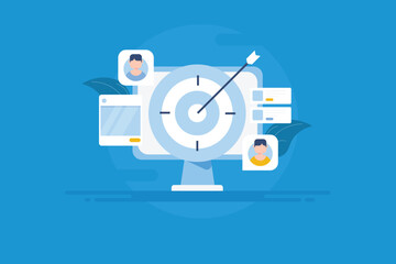 Target audience, social media advertising with advance custom ad targeting technology, e-business marketing strategy concept.