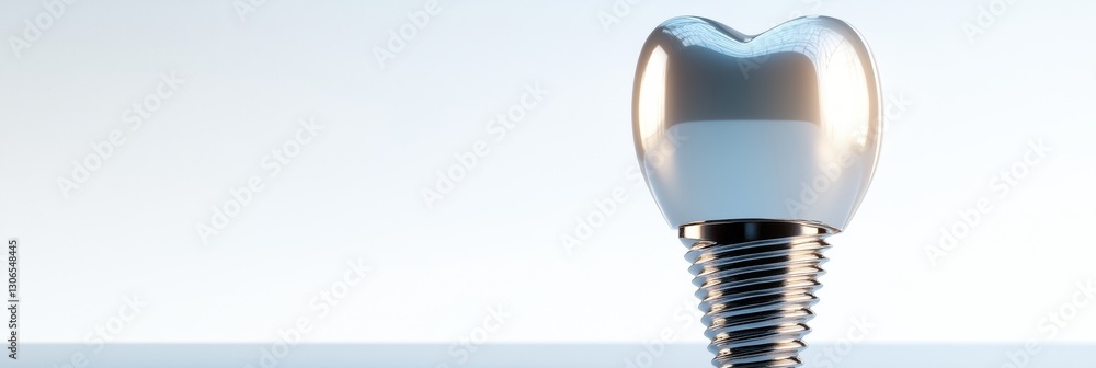 Poster high quality 3d rendering of a dental implant on a smooth white background showcasing detailed metal