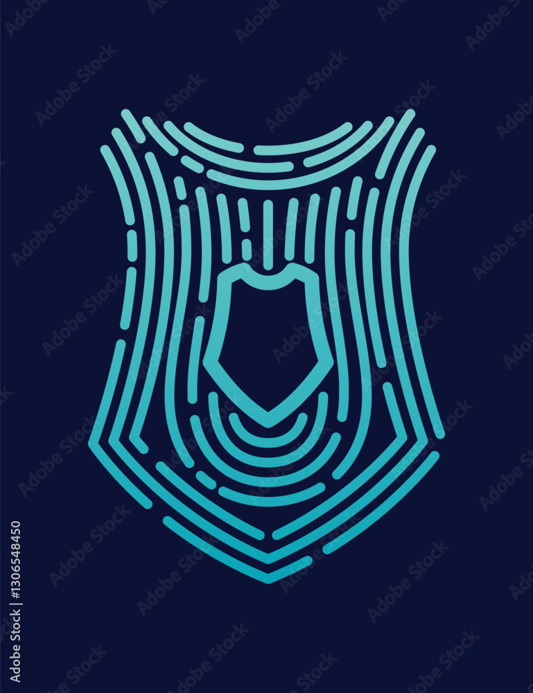 Poster secure shield fingerprint. scan fingerprint, security or identification system based on thumb lines.
