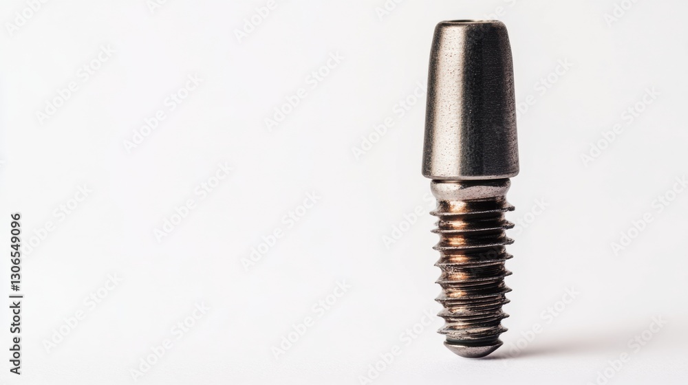 Poster high quality dental implant showcasing metal details on a smooth white background with extra space f