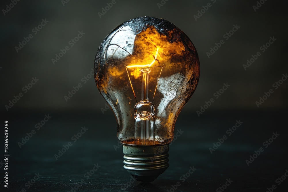 Poster A desk lamp with a lit bulb placed on a surface, often used for reading or working