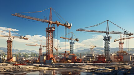 Construction Site Panorama: Tower Cranes and Cityscape