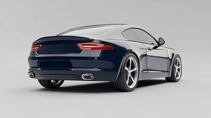 Fototapeta premium Rear Perspective of a Dark Blue Sports Coupe with Sleek Tail Lights in a Studio