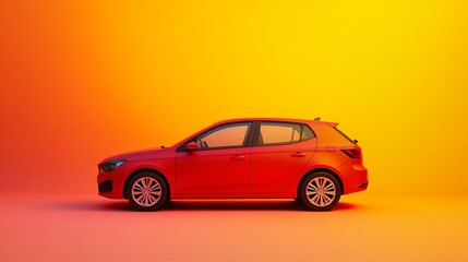 Bright Orange Brandless Hatchback in Side Profile with Vibrant Studio Lighting