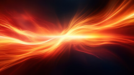 Vibrant energy waves in shades of red and orange create dynamic visual effect, evoking sense of movement and intensity in dark background