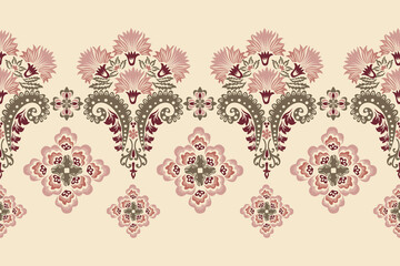 Motifs African boho paisley Floral Ikat pattern embroidery border. Ethnic ikat floral Ethnic Indian Pattern.Border Indian floral Aztec embroidery seamless patterns.Aztec geometric ornament print.