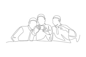Family taking photos during Eid al-Fitr. Family in eid al fitr concept one-line drawing