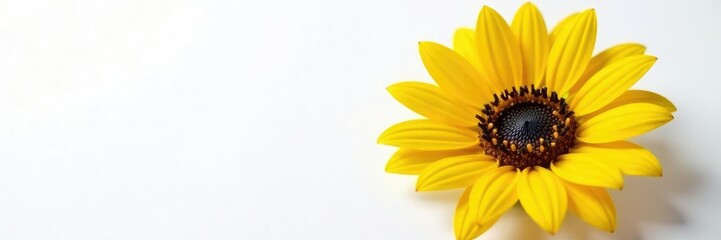 Obraz premium Simple yet striking sunflower against a bright white surface, detail, flora, texture