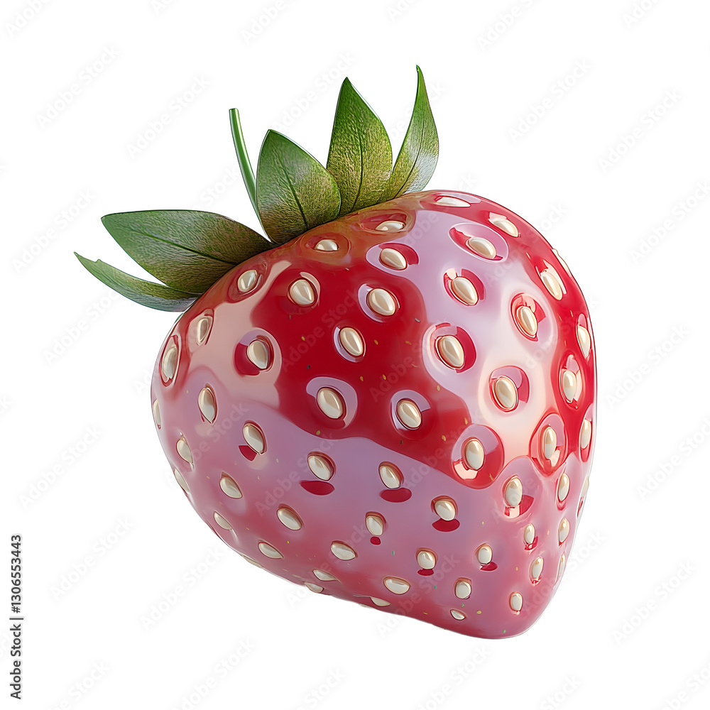 Poster strawberry 3d render icon isolated on white background, 3d rendering strawberry set, 3d illustration