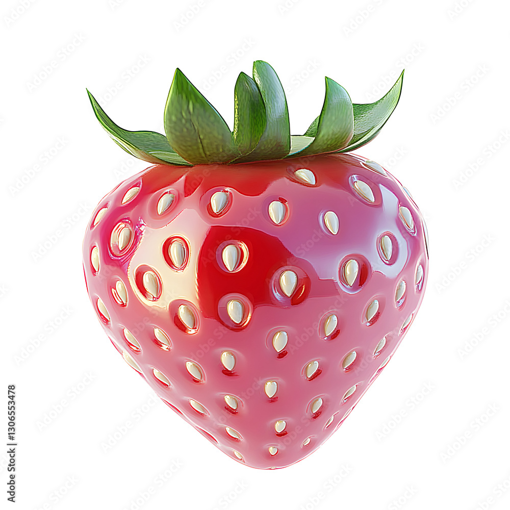 Poster strawberry 3d render icon isolated on white background, 3d rendering strawberry set, 3d illustration