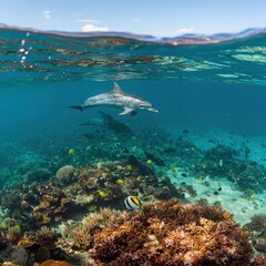 Fototapeta premium Beautiful tropical island in the Caribbean with clear blue skies, turquoise waters, and sandy beaches, perfect for a summer vacation