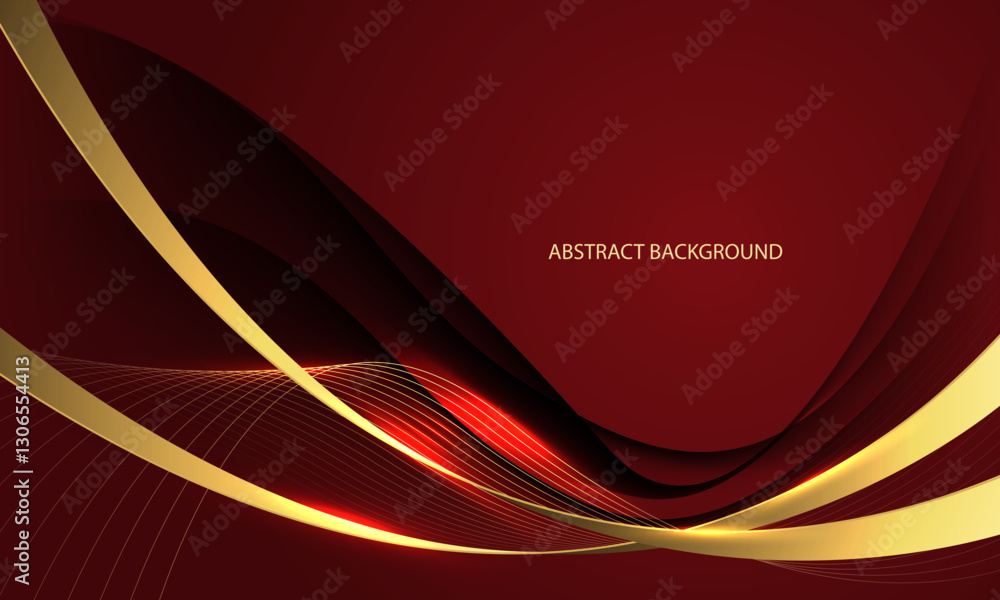 Aufkleber abstract gold line ribbon curve overlap on red fabric wave design modern luxury elegant background v