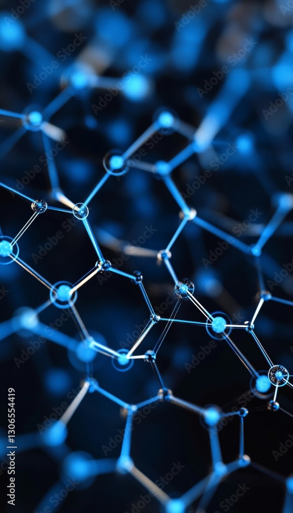Poster vivid blue hexagon mesh with luminous points representing network connections in digital space
