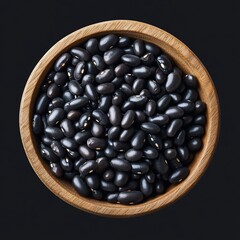 Black beans in wooden bowl, overhead view (14)