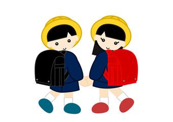 ランドセルを背負った男の子と女の子