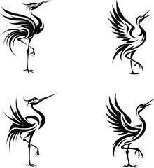 Crane Bird Tribal Tattoo Vector – Black and White Stylized Heron Design